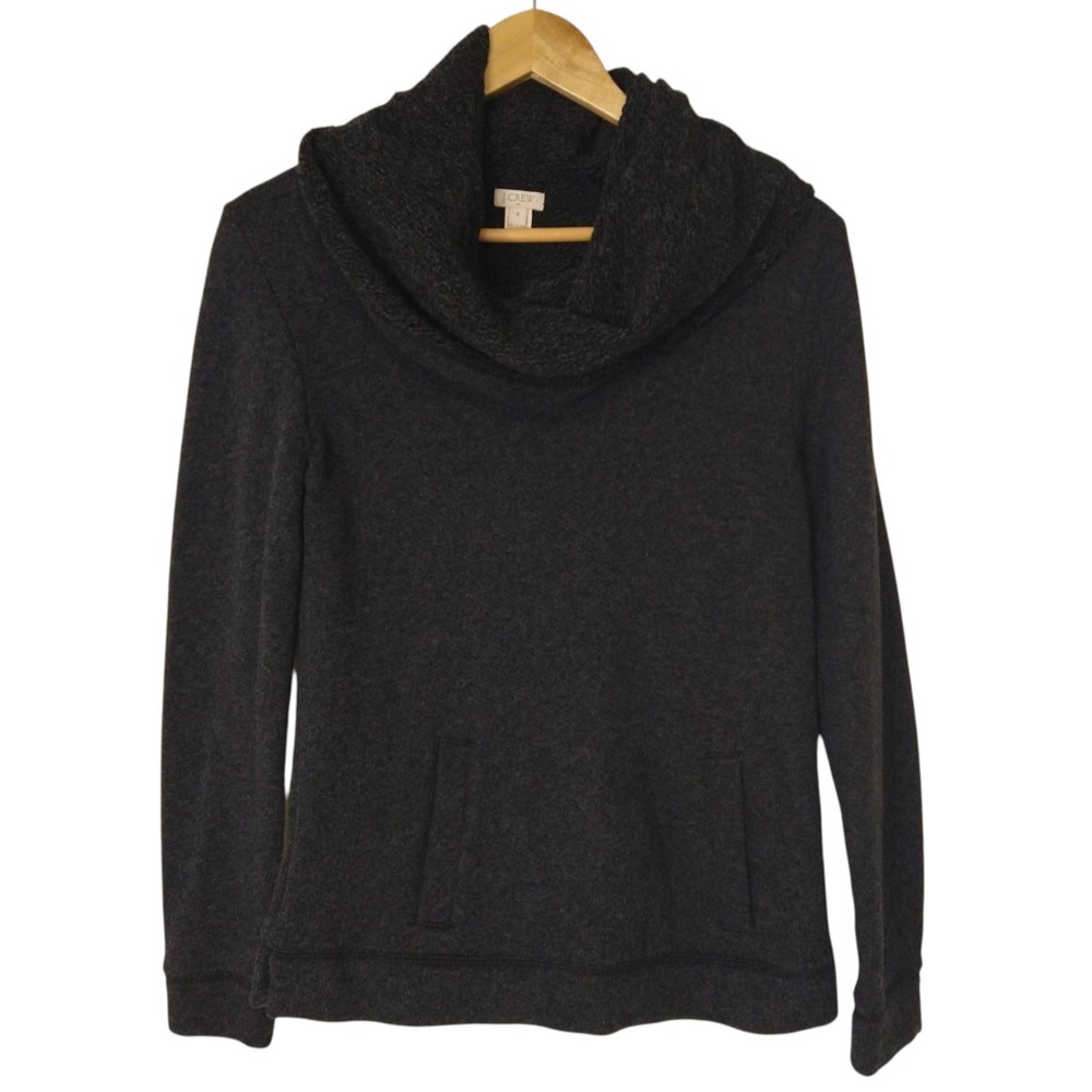 J Crew Sweater Jacket Pullover Women's Med Gray Cowl Funnel Neck Wool Blend
